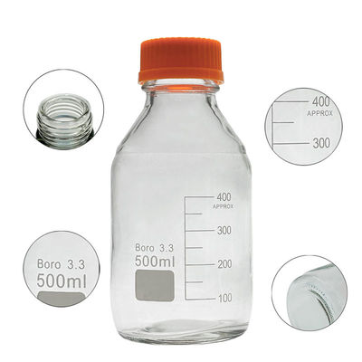 प्रयोगशाला 500 मिलीलीटर गोल तल पीला पेंच ग्लास मीडिया भंडारण अभिकर्मक बोतल